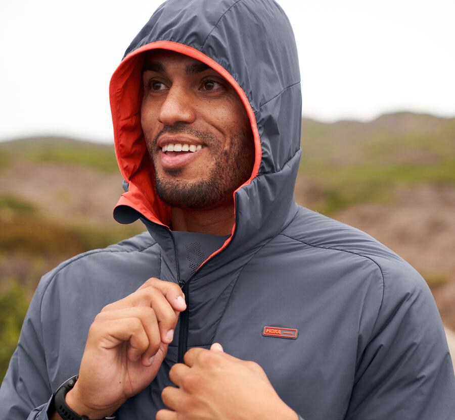 Hoka One One Mens Jackets - Hybrid Run - Blue - VDIN03187